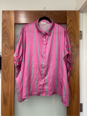 Umgee Pink and Teal Striped Blouse
